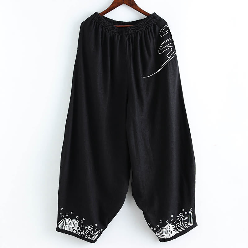 Pantalon en coton ethnique pour homme avec poches et taille élastique Buddha Stones et nuages