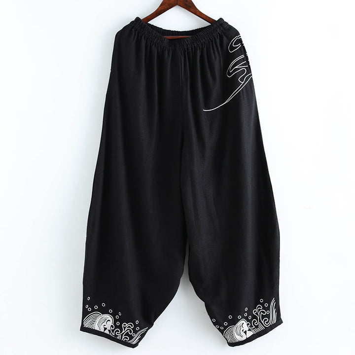 Pantalon en coton ethnique pour homme avec poches et taille élastique Buddha Stones et nuages