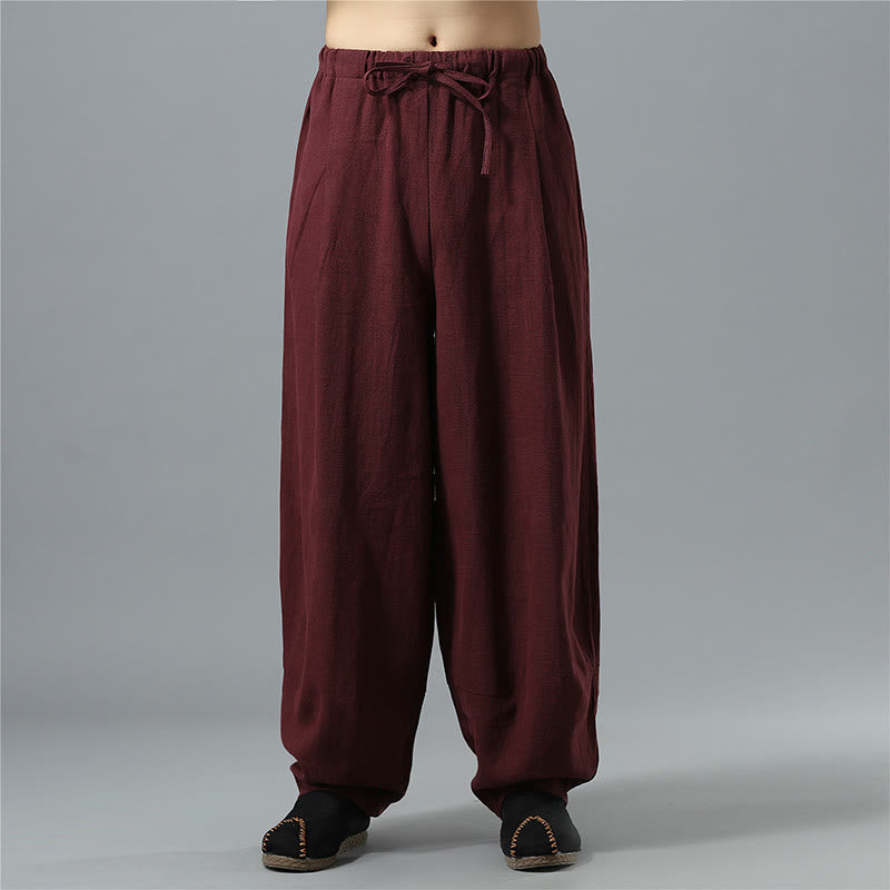Pantalon décontracté en coton et lin pour homme avec cordon de serrage et poches, couleur unie, Buddha Stones - Rouge foncé - US/UK/AU40，EU50 (2XL) - image 17