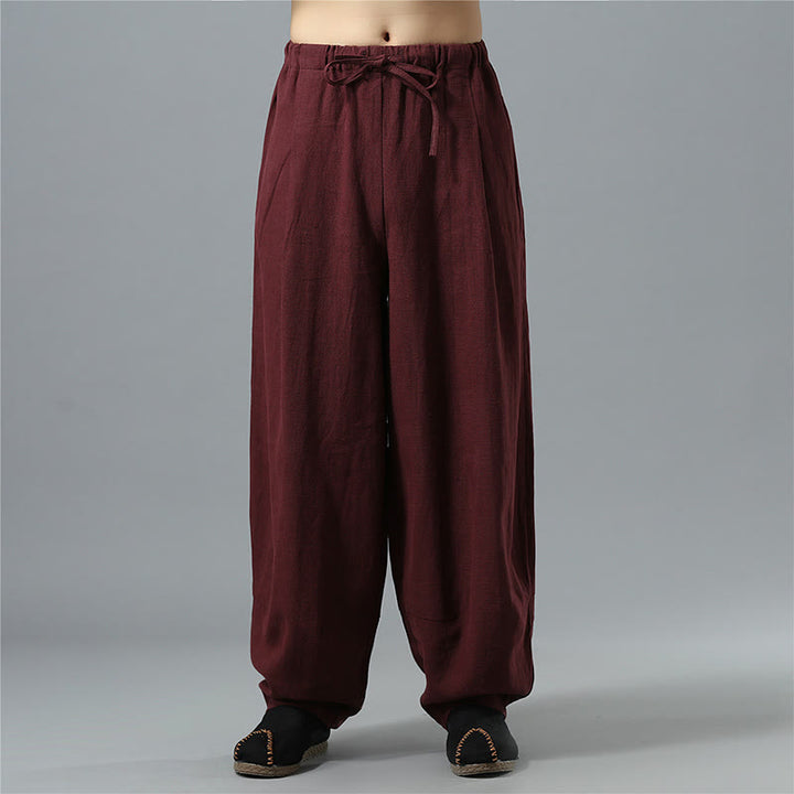 Pantalon décontracté en coton et lin pour homme avec cordon de serrage et poches, couleur unie, Buddha Stones - Rouge foncé - US/UK/AU40，EU50 (2XL) - image 17