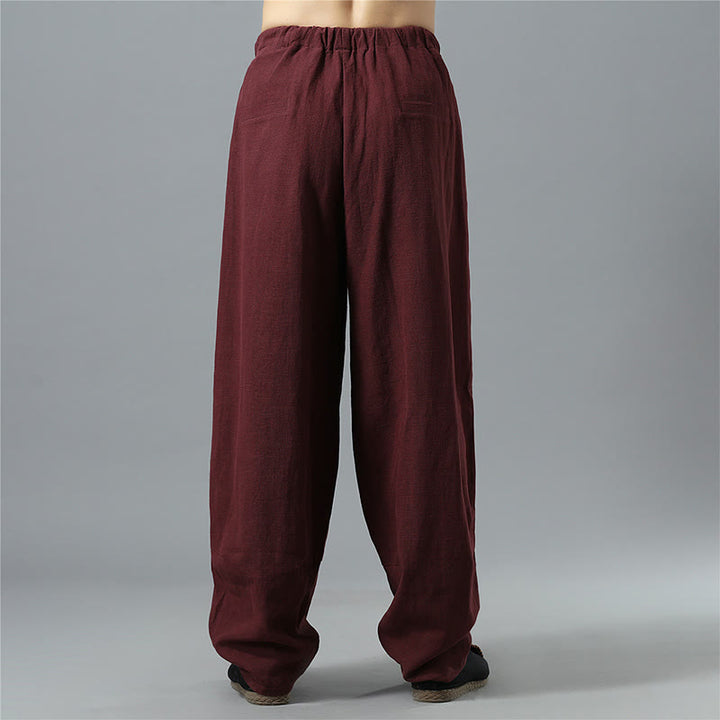 Pantalon décontracté en coton et lin pour homme avec cordon de serrage et poches, couleur unie, Buddha Stones - image 21