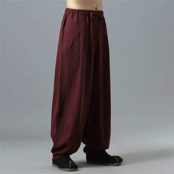 Pantalon décontracté en coton et lin pour homme avec cordon de serrage et poches, couleur unie, Buddha Stones - image 23