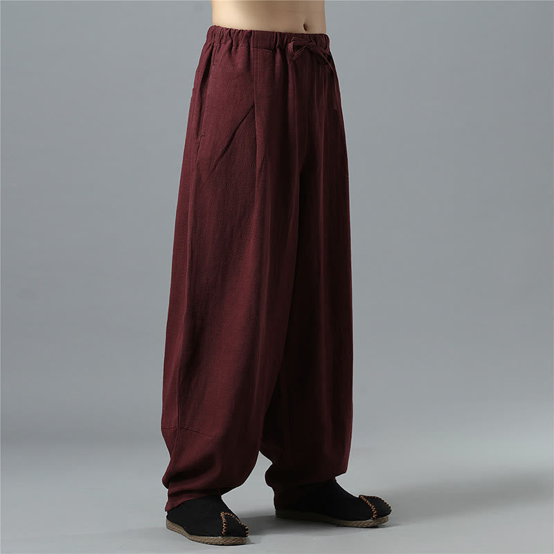 Pantalon décontracté en coton et lin pour homme avec cordon de serrage et poches, couleur unie, Buddha Stones - image 23