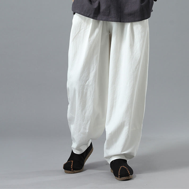 Pantalon décontracté en coton et lin pour homme avec cordon de serrage et poches, couleur unie, Buddha Stones - image 8