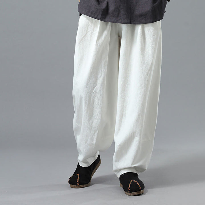 Pantalon décontracté en coton et lin pour homme avec cordon de serrage et poches, couleur unie, Buddha Stones - image 8