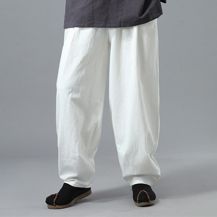 Pantalon décontracté en coton et lin pour homme avec cordon de serrage et poches, couleur unie, Buddha Stones - image 7