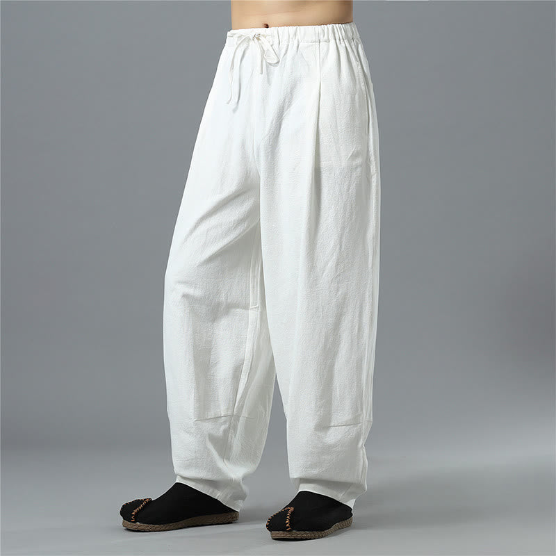 Pantalon décontracté en coton et lin pour homme avec cordon de serrage et poches, couleur unie, Buddha Stones - image 5