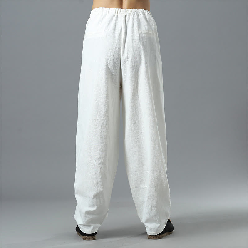 Pantalon décontracté en coton et lin pour homme avec cordon de serrage et poches, couleur unie, Buddha Stones - image 6