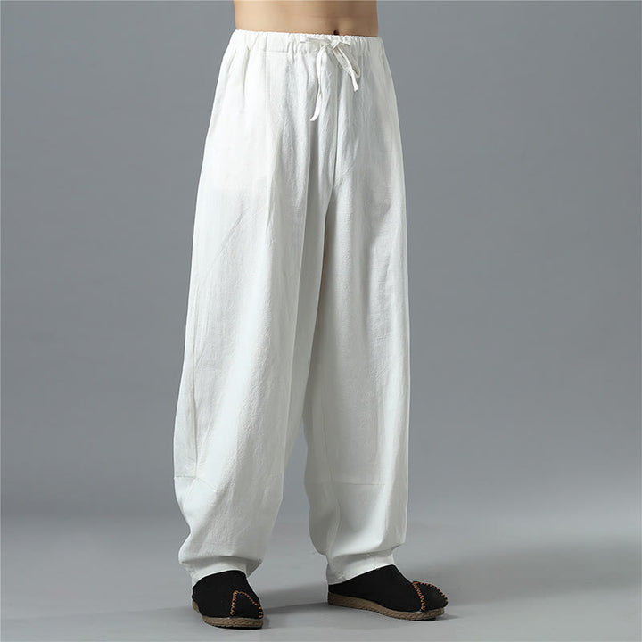 Pantalon décontracté en coton et lin pour homme avec cordon de serrage et poches, couleur unie, Buddha Stones - image 4