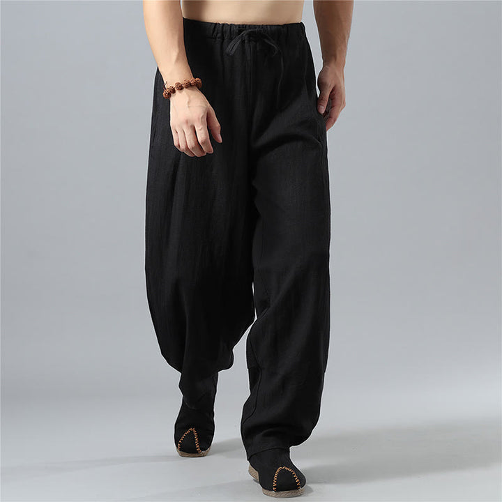 Pantalon décontracté en coton et lin pour homme avec cordon de serrage et poches, couleur unie, Buddha Stones - image 15