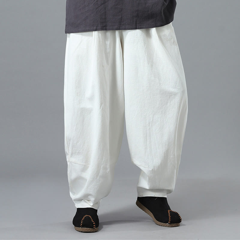 Pantalon décontracté en coton et lin pour homme avec cordon de serrage et poches, couleur unie, Buddha Stones - image 9