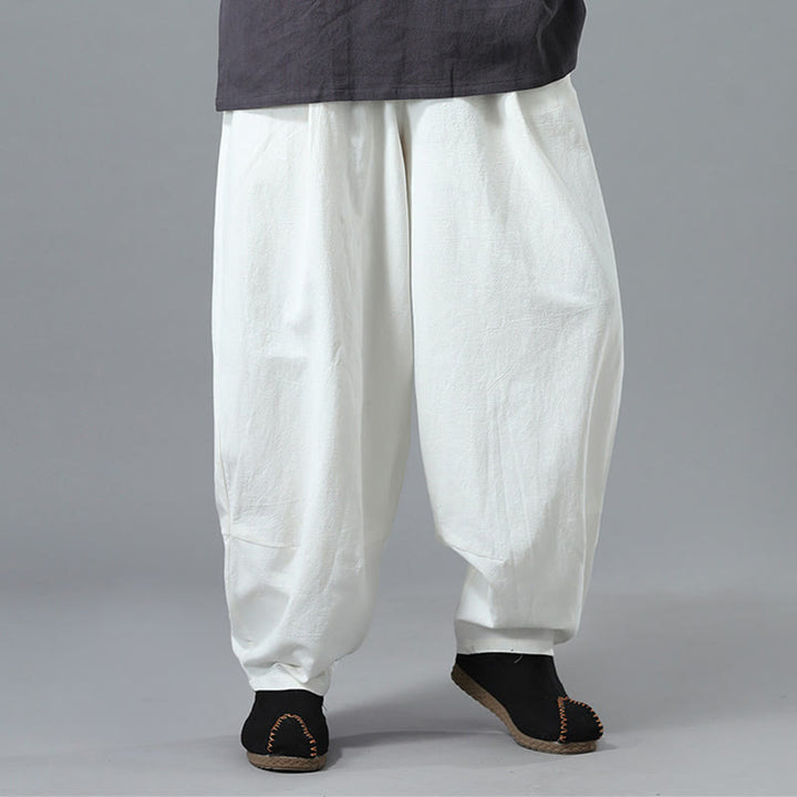 Pantalon décontracté en coton et lin pour homme avec cordon de serrage et poches, couleur unie, Buddha Stones - image 9