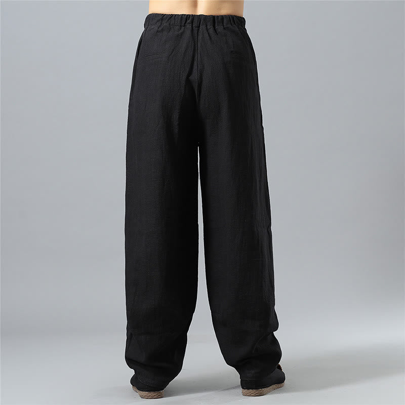 Pantalon décontracté en coton et lin pour homme avec cordon de serrage et poches, couleur unie, Buddha Stones - image 14