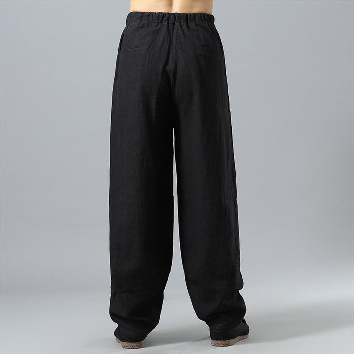 Pantalon décontracté en coton et lin pour homme avec cordon de serrage et poches, couleur unie, Buddha Stones - image 14