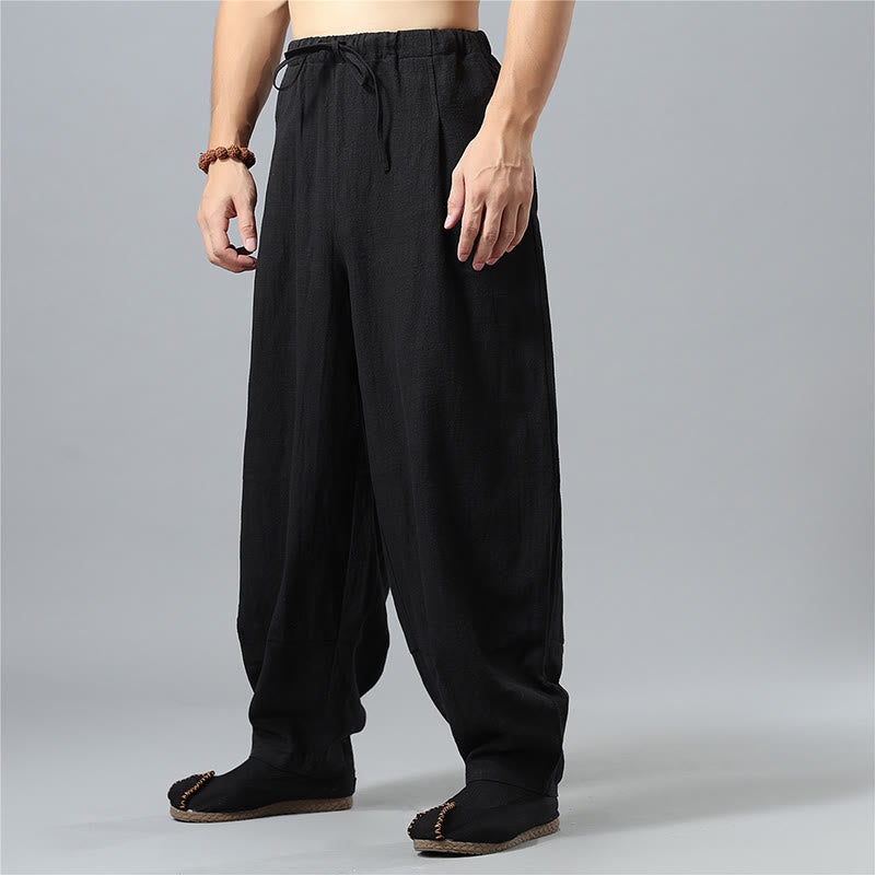 Pantalon décontracté en coton et lin pour homme avec cordon de serrage et poches, couleur unie, Buddha Stones - image 12