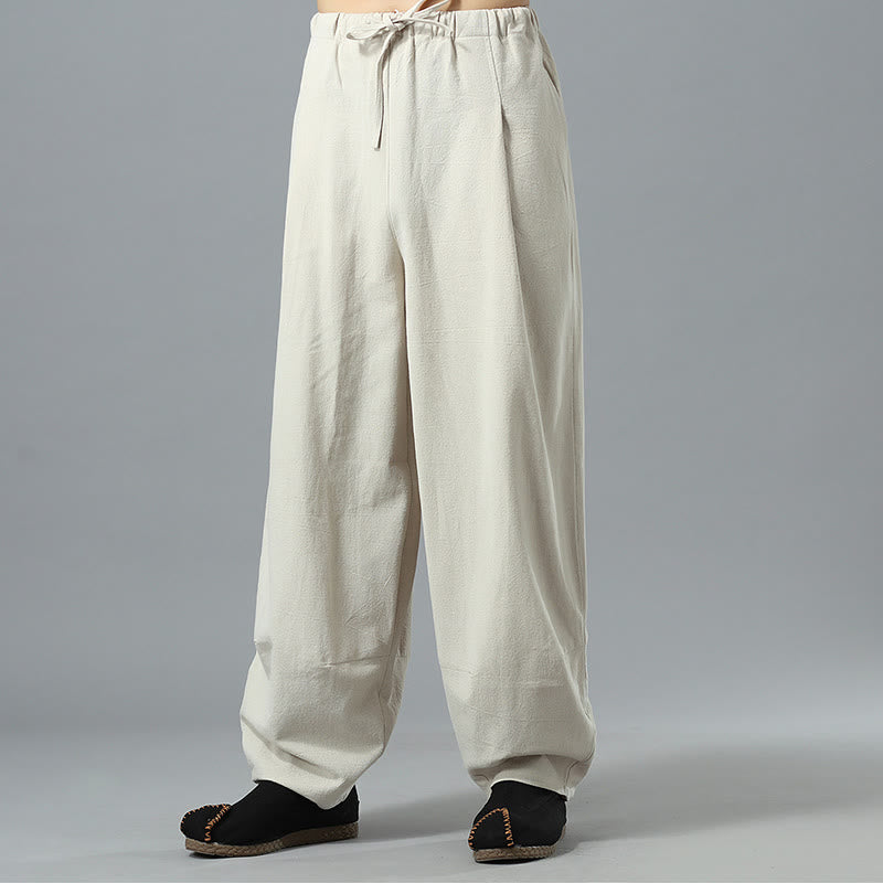 Pantalon décontracté en coton et lin pour homme avec cordon de serrage et poches, couleur unie, Buddha Stones - image 30