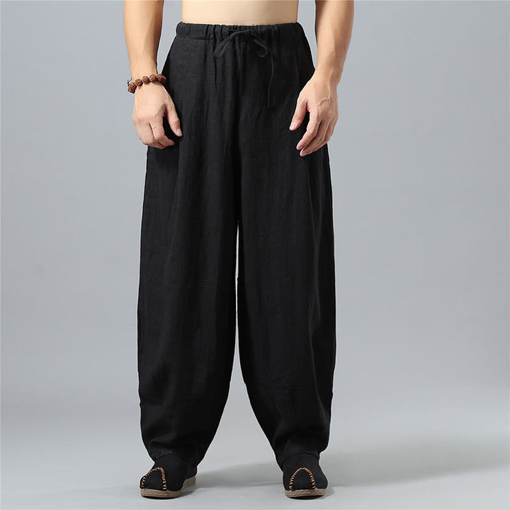 Pantalon décontracté en coton et lin pour homme avec cordon de serrage et poches, couleur unie, Buddha Stones - Noir - US/UK/AU40，EU50 (2XL) - image 10