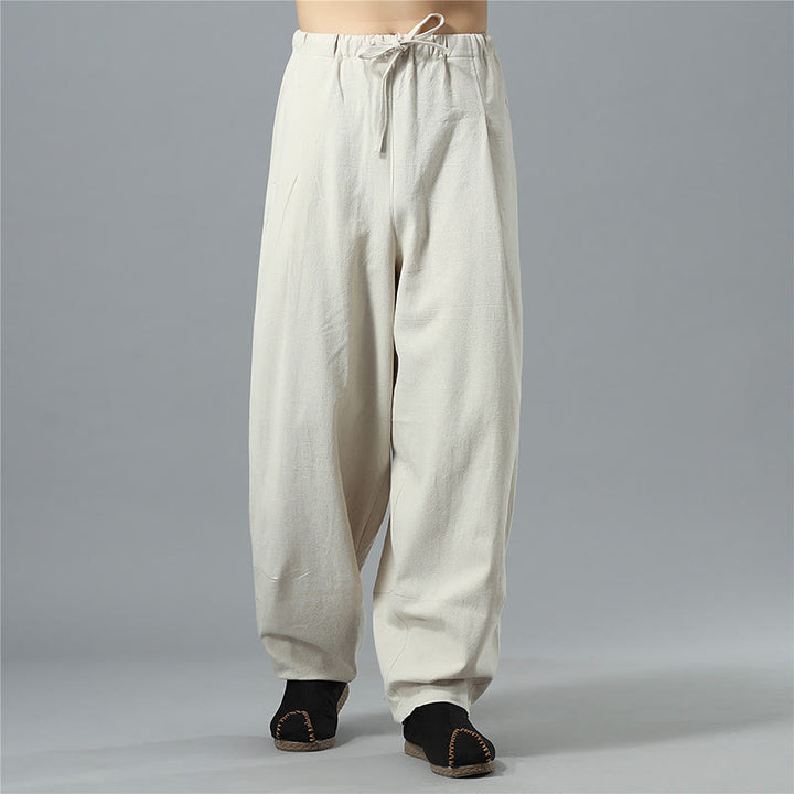 Pantalon décontracté en coton et lin pour homme avec cordon de serrage et poches, couleur unie, Buddha Stones - image 28