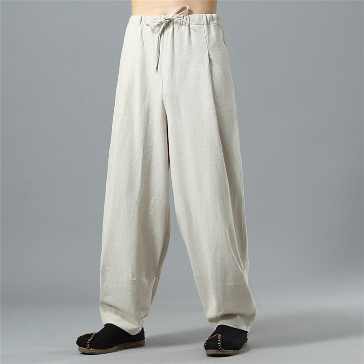Pantalon décontracté en coton et lin pour homme avec cordon de serrage et poches, couleur unie, Buddha Stones - Beige - US/UK/AU40，EU50 (2XL) - image 25