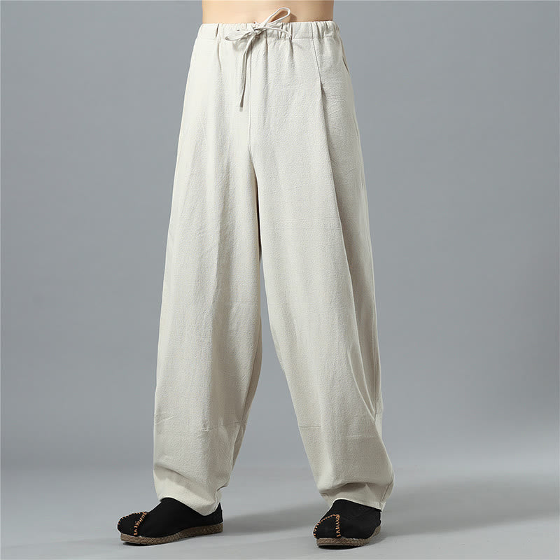 Pantalon décontracté en coton et lin pour homme avec cordon de serrage et poches, couleur unie, Buddha Stones - Beige - US/UK/AU40，EU50 (2XL) - image 25