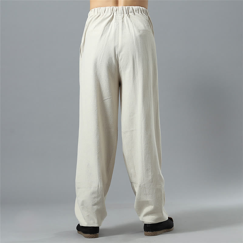 Pantalon décontracté en coton et lin pour homme avec cordon de serrage et poches, couleur unie, Buddha Stones - image 29