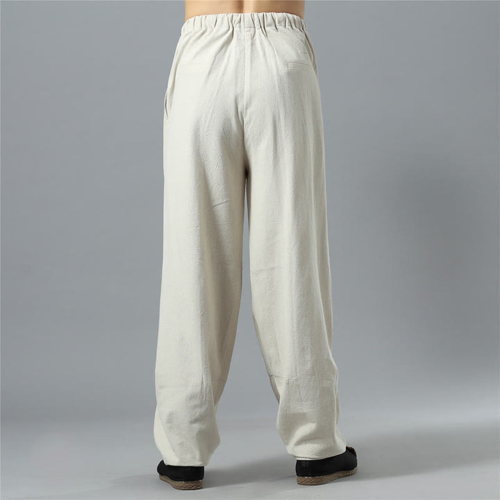 Pantalon décontracté en coton et lin pour homme avec cordon de serrage et poches, couleur unie, Buddha Stones - image 29