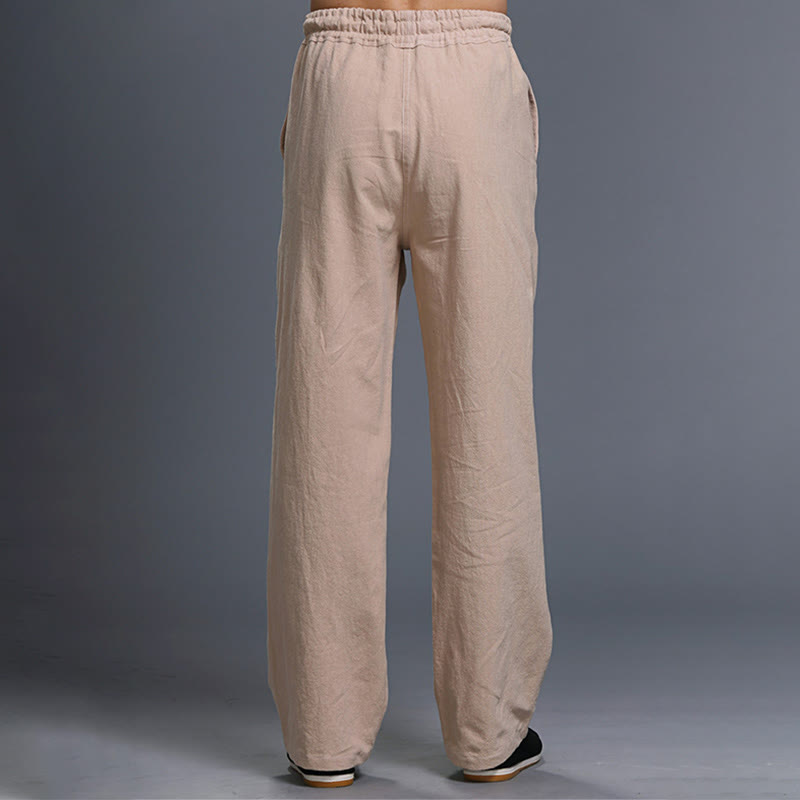 Pantalon décontracté en lin uni avec cordon de serrage et poches pour homme Buddha Stones - image 30