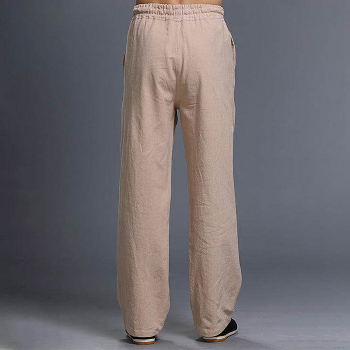 Pantalon décontracté en lin uni avec cordon de serrage et poches pour homme Buddha Stones - image 30