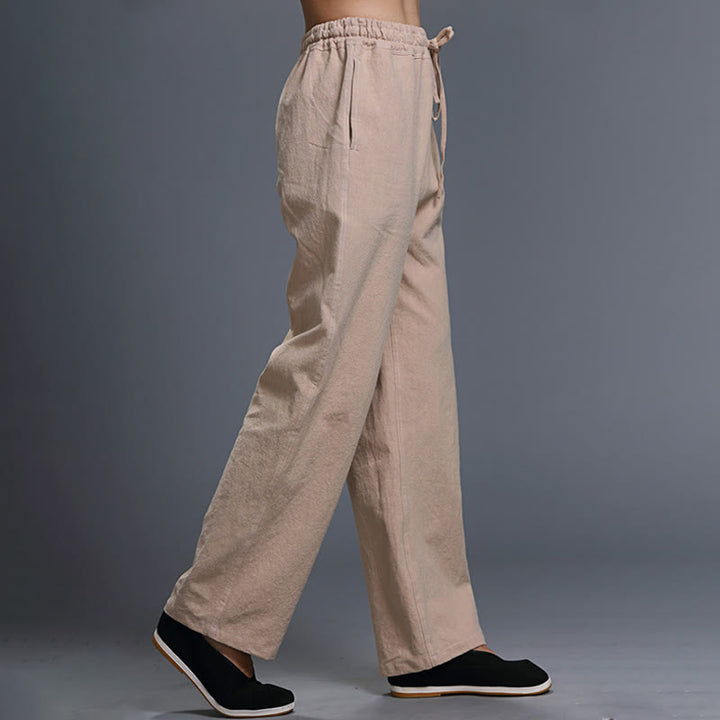 Pantalon décontracté en lin uni avec cordon de serrage et poches pour homme Buddha Stones - image 28