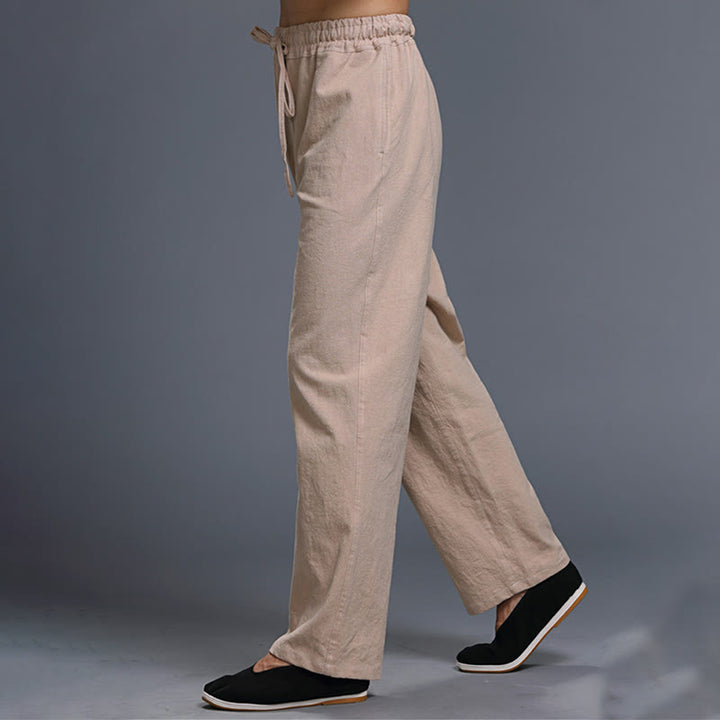 Pantalon décontracté en lin uni avec cordon de serrage et poches pour homme Buddha Stones - image 29