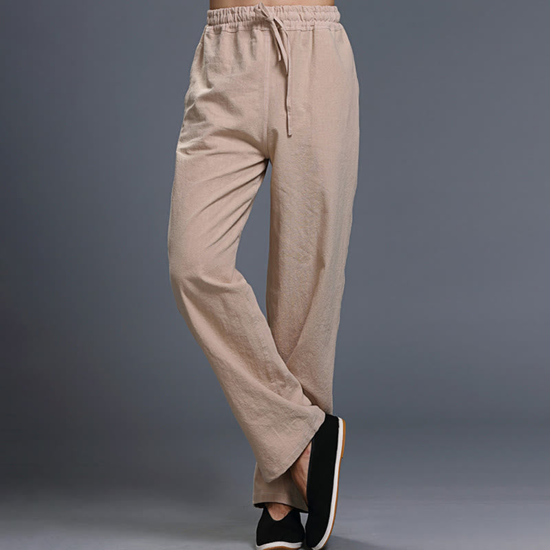 Pantalon décontracté en lin uni avec cordon de serrage et poches pour homme Buddha Stones - image 26