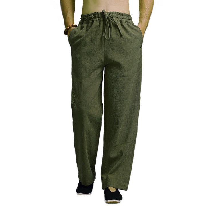Pantalon décontracté en lin uni avec cordon de serrage et poches pour homme Buddha Stones - image 42
