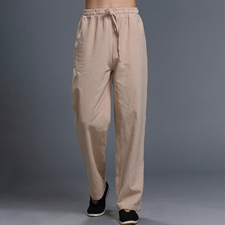 Pantalon décontracté en lin uni avec cordon de serrage et poches pour homme Buddha Stones - image 27