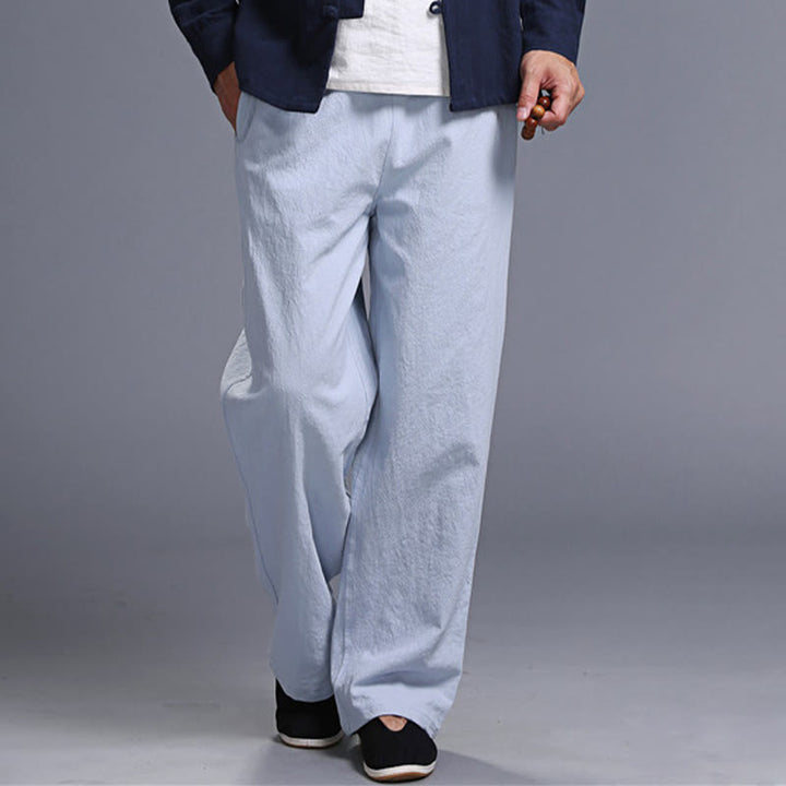 Pantalon décontracté en lin uni avec cordon de serrage et poches pour homme Buddha Stones - image 33