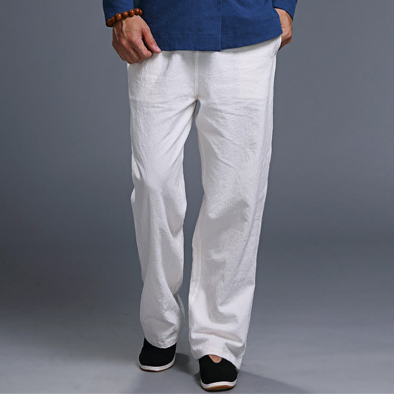 Pantalon décontracté en lin uni avec cordon de serrage et poches pour homme Buddha Stones - image 7