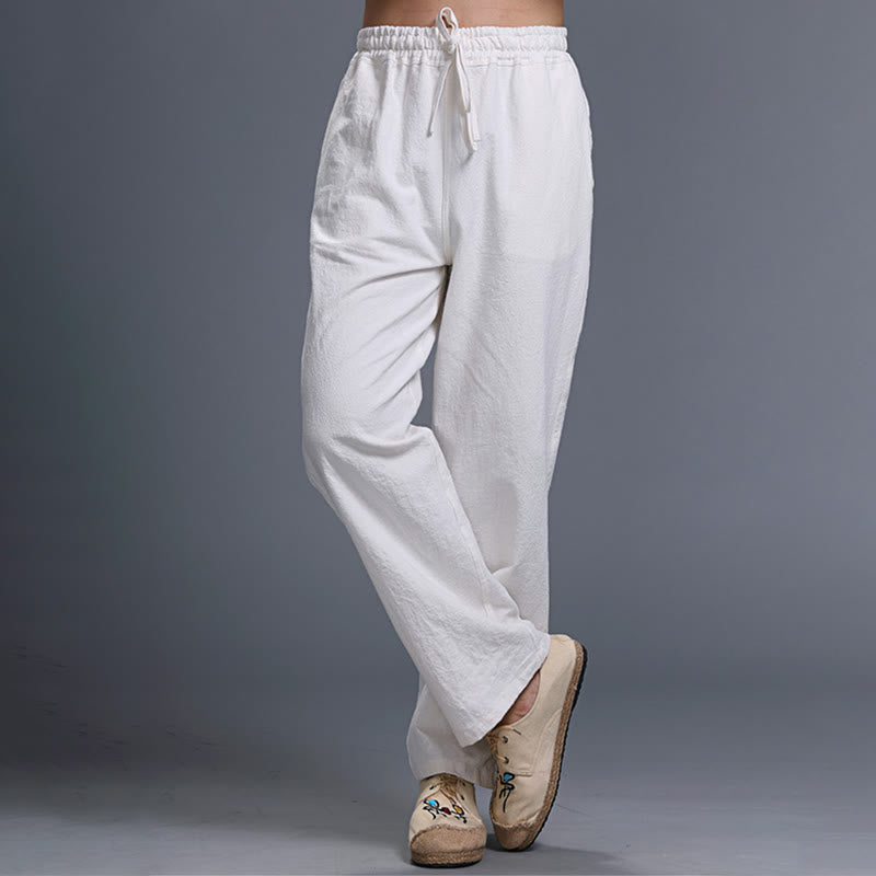 Pantalon décontracté en lin uni avec cordon de serrage et poches pour homme Buddha Stones - image 2
