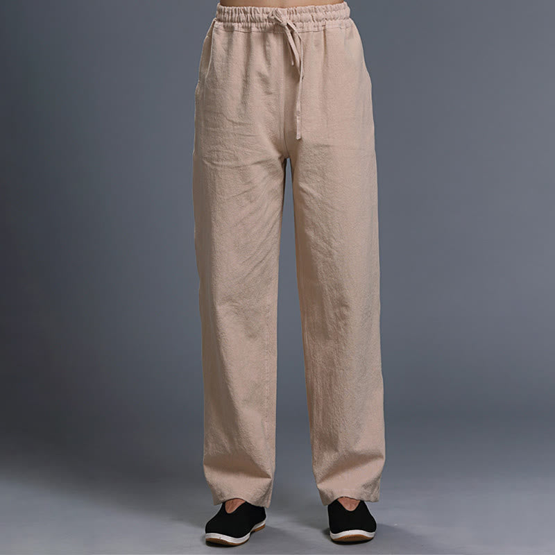 Pantalon décontracté en lin uni avec cordon de serrage et poches pour homme Buddha Stones - Bisque - US/UK/AU38， EU48 (XL) - image 25