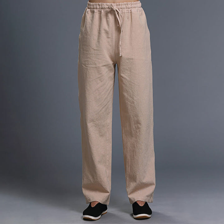 Pantalon décontracté en lin uni avec cordon de serrage et poches pour homme Buddha Stones - Bisque - US/UK/AU38， EU48 (XL) - image 25