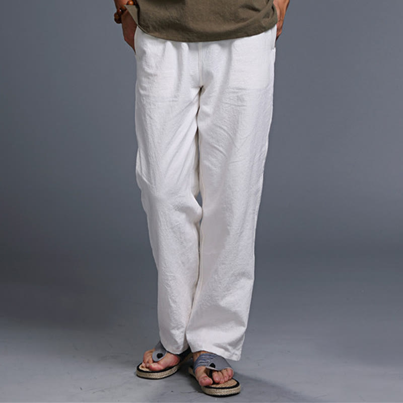 Pantalon décontracté en lin uni avec cordon de serrage et poches pour homme Buddha Stones - image 12