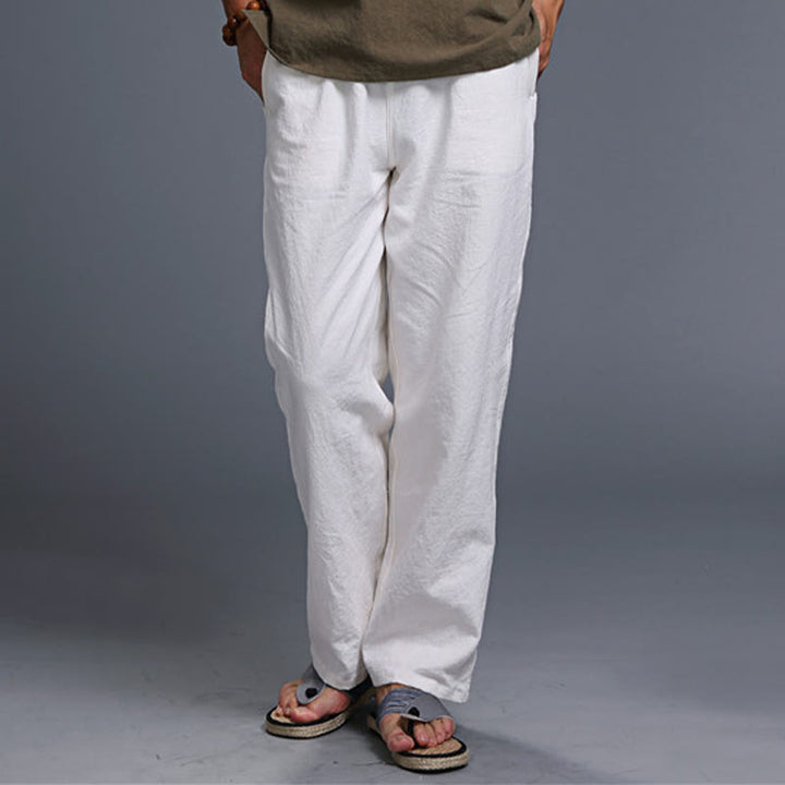 Pantalon décontracté en lin uni avec cordon de serrage et poches pour homme Buddha Stones - image 12