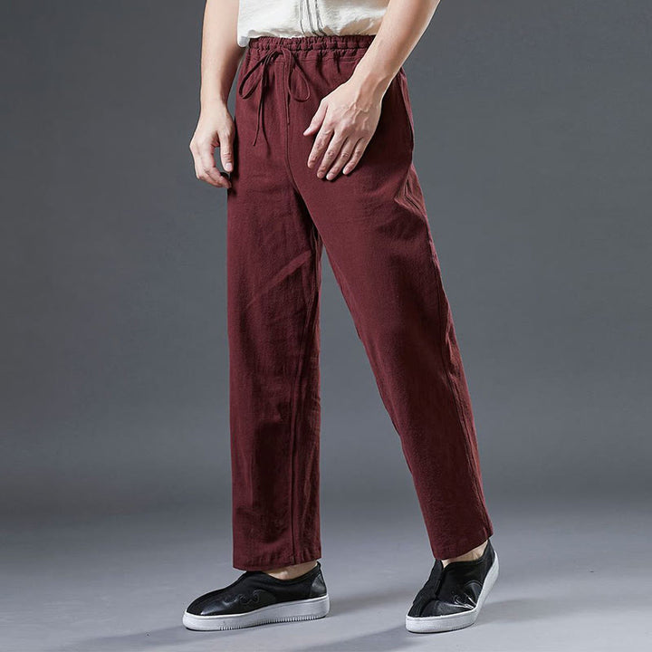 Pantalon décontracté en lin uni avec cordon de serrage et poches pour homme Buddha Stones - image 18