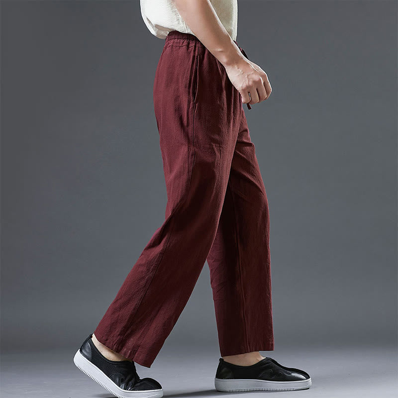 Pantalon décontracté en lin uni avec cordon de serrage et poches pour homme Buddha Stones - image 16