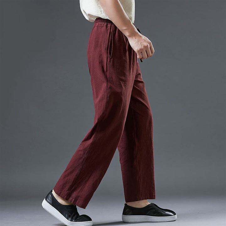 Pantalon décontracté en lin uni avec cordon de serrage et poches pour homme Buddha Stones - image 16