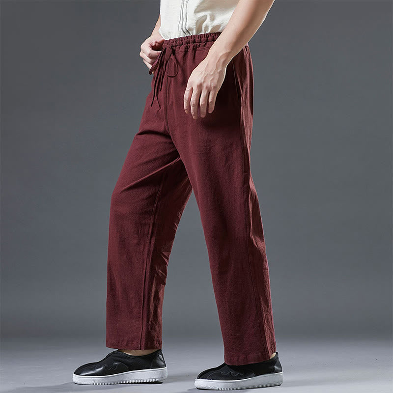 Pantalon décontracté en lin uni avec cordon de serrage et poches pour homme Buddha Stones - image 15