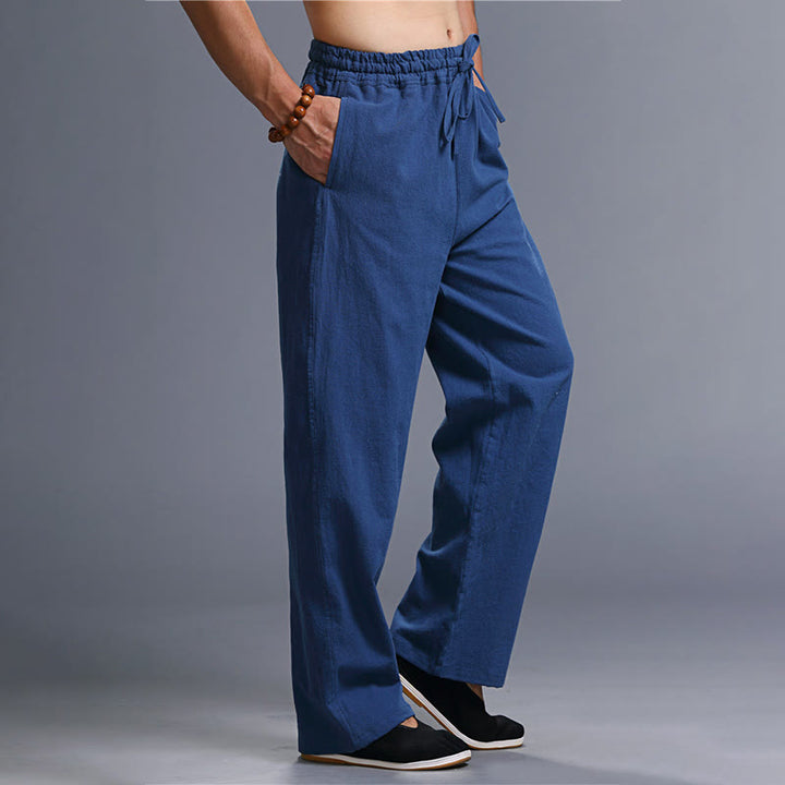 Pantalon décontracté en lin uni avec cordon de serrage et poches pour homme Buddha Stones - image 21