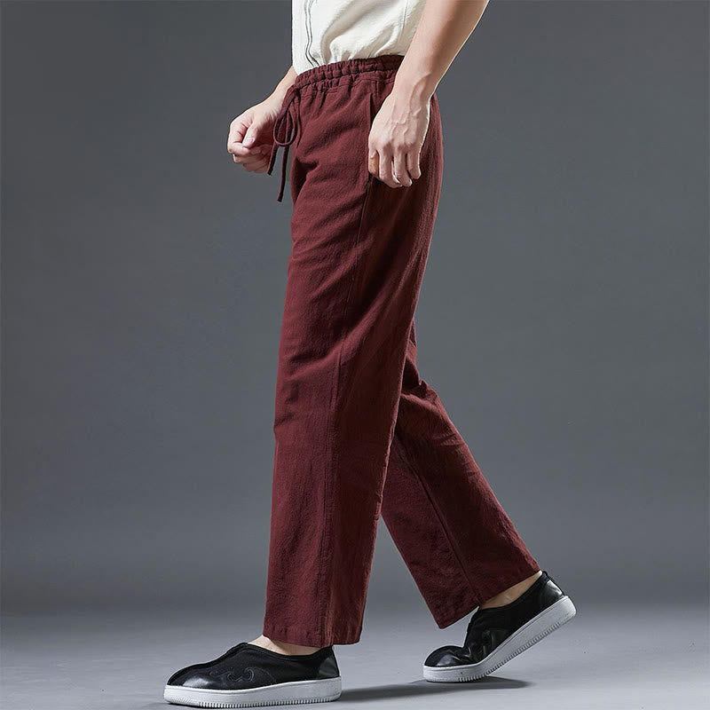 Pantalon décontracté en lin uni avec cordon de serrage et poches pour homme Buddha Stones - image 17