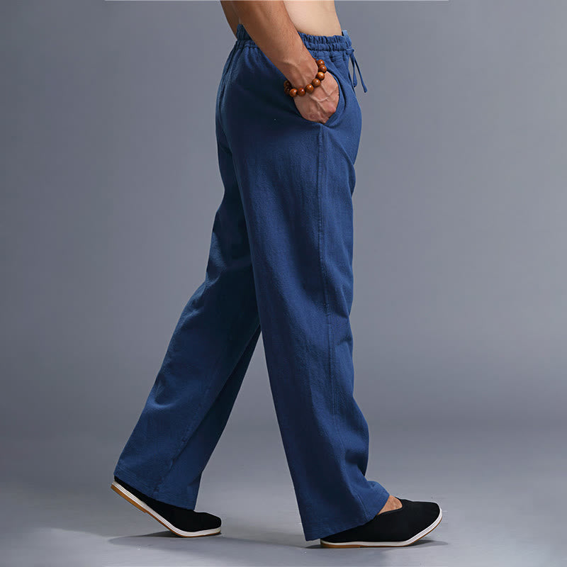Pantalon décontracté en lin uni avec cordon de serrage et poches pour homme Buddha Stones - image 20