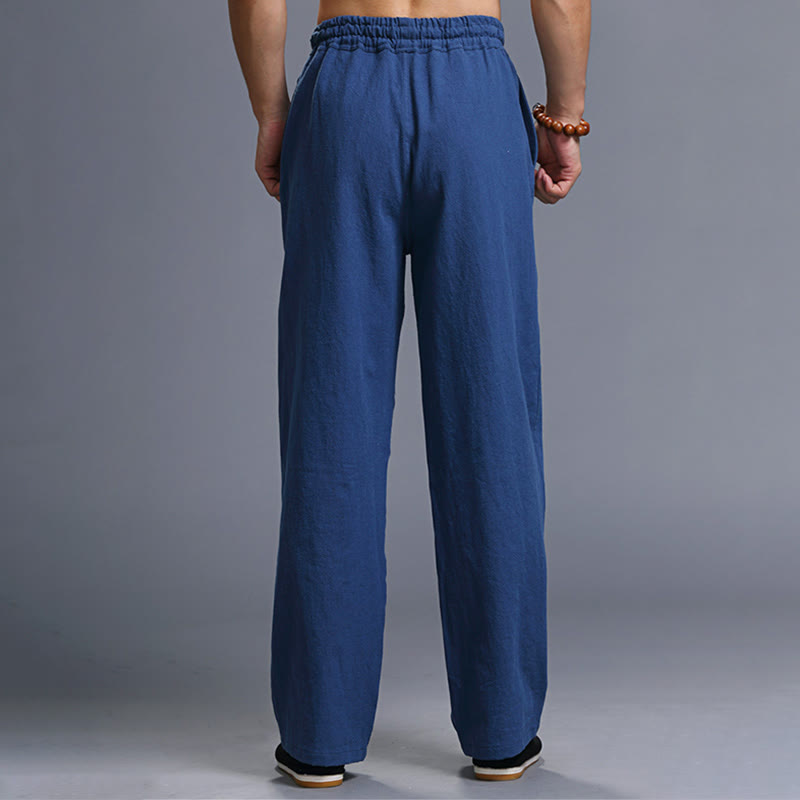 Pantalon décontracté en lin uni avec cordon de serrage et poches pour homme Buddha Stones - image 23