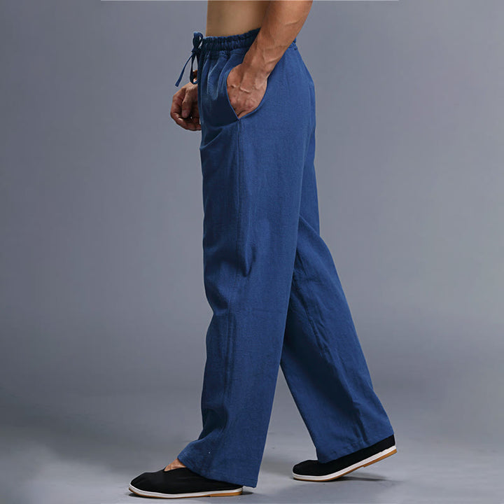 Pantalon décontracté en lin uni avec cordon de serrage et poches pour homme Buddha Stones - image 24
