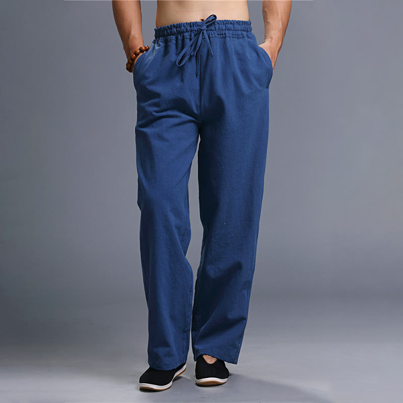 Pantalon décontracté en lin uni avec cordon de serrage et poches pour homme Buddha Stones - Marine - US/UK/AU38， EU48 (XL) - image 19